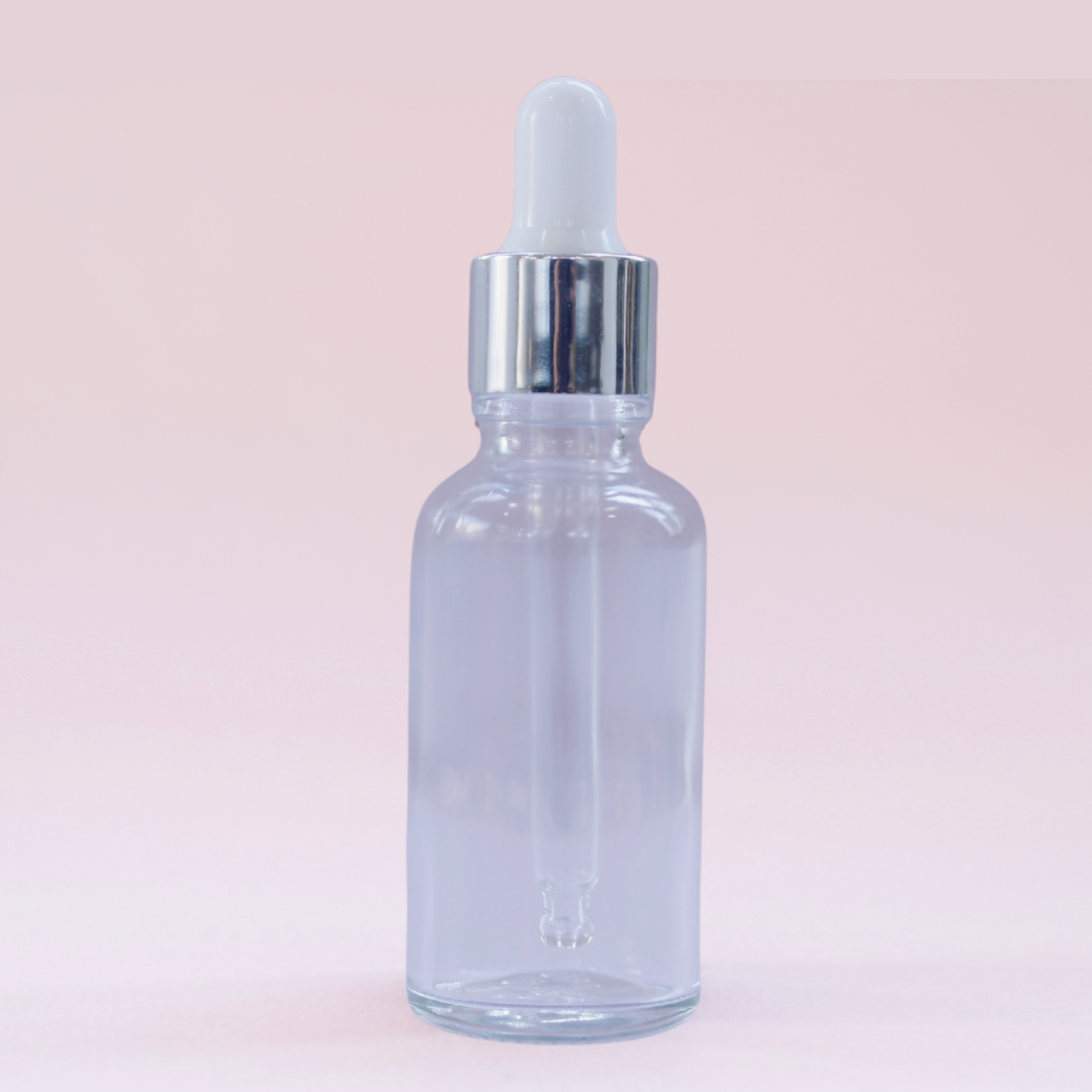 FRASCO TRANSPARENTE 30 ML CON BULBO PLATEADO