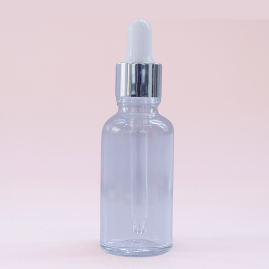 FRASCO TRANSPARENTE 30 ML CON BULBO PLATEADO